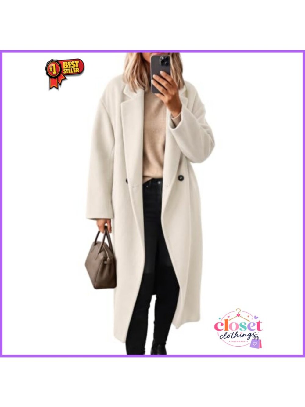 Women's Double Breasted Wool Coat Long Trench Overcoat Relaxed Fit